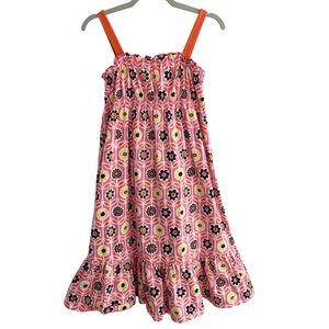 Hanna Andersson Pink Orange Spaghetti Strap Smocked Summer Dress Size 120 (6/7)